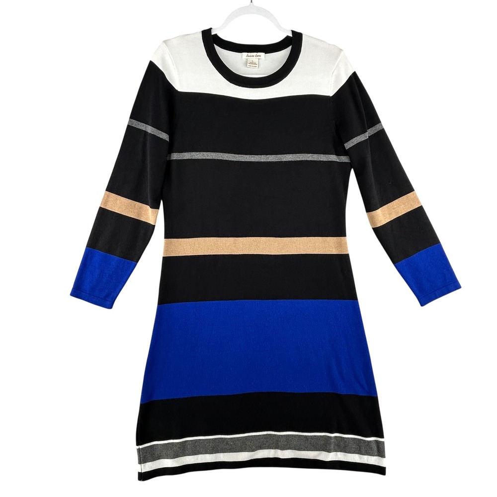 Luxxe Lane Colorblock Stripe Long Sleeve Sweater Dress‎ Womens Size Large
